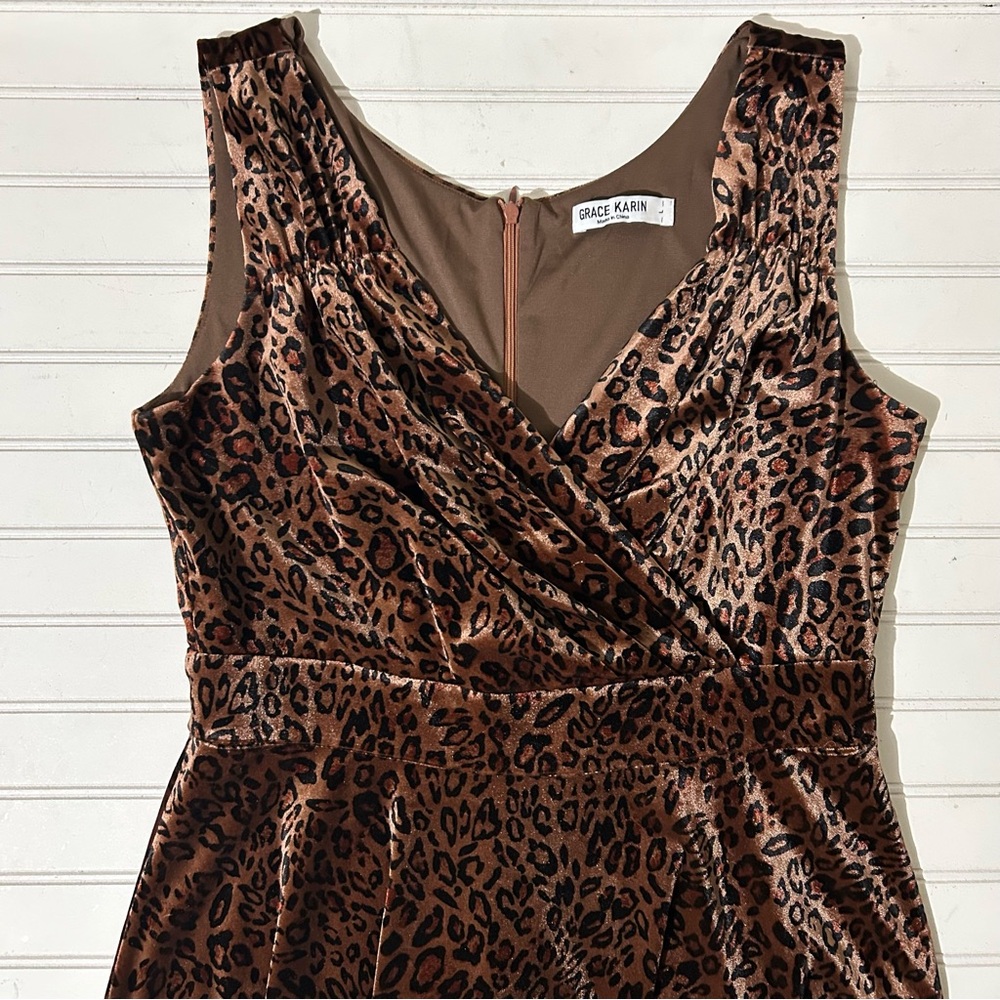 Grace Karin Brown Leopard Print Midi Dress